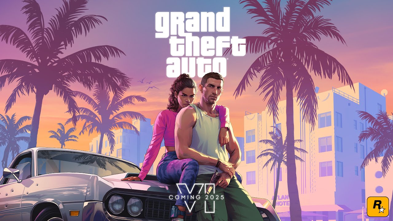 Jason et Lucia au crépuscule à Vice City, le visuel clé qui ancre chaque communication Rockstar autour de GTA 6 depuis la révélation de 2023.